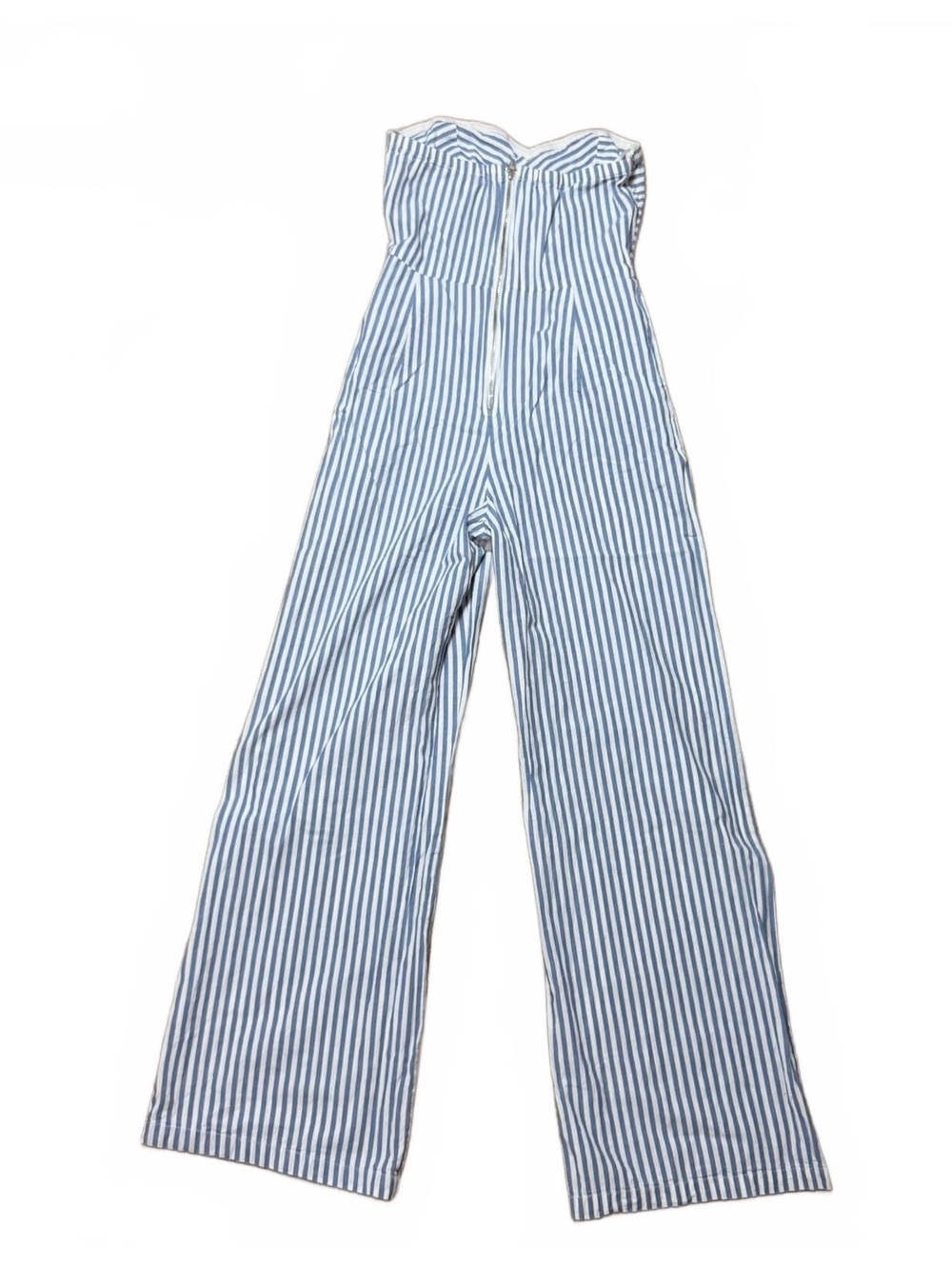 Fashion Nova Jumpsuit XS Blue White Striped Strapless Cutout Wide Leg Cotton - Picture 3 of 8